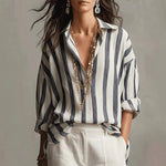 Striped Long Sleeve Button Down Shirt | Classic Relaxed Fit 0