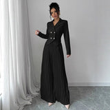 Suit Set | Double Breasted Blazer and Pleated Wide Leg Pants 0