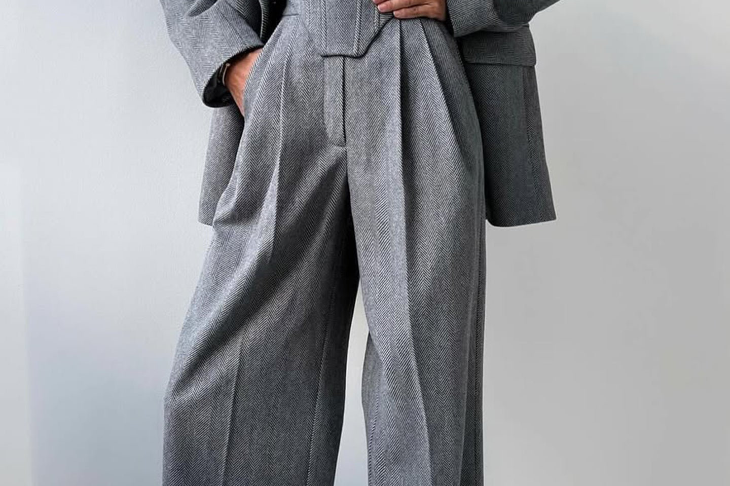 Suit | Herringbone Three-Piece Set | Elegant Structured Design for Professional Attire 0