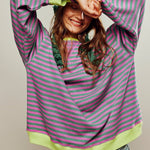 Sweatshirt | Oversized Striped Contrast-Trim Casual Top | Bold Comfortable 0