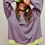 Sweatshirt | Oversized Striped Contrast-Trim Casual Top | Bold Comfortable 0