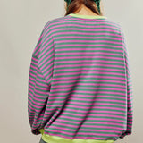 Sweatshirt | Oversized Striped Contrast-Trim Casual Top | Bold Comfortable 1