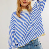 Sweatshirt | Oversized Striped Contrast-Trim Casual Top | Bold Comfortable 2
