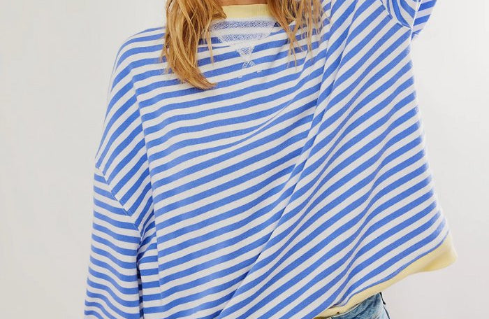 Sweatshirt | Oversized Striped Contrast-Trim Casual Top | Bold Comfortable 2