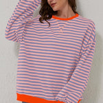 Sweatshirt | Oversized Striped Contrast-Trim Casual Top | Bold Comfortable 4