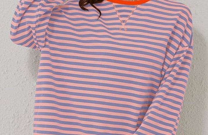 Sweatshirt | Oversized Striped Contrast-Trim Casual Top | Bold Comfortable 4