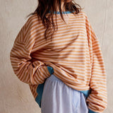 Sweatshirt | Oversized Striped Contrast-Trim Casual Top | Bold Comfortable 6