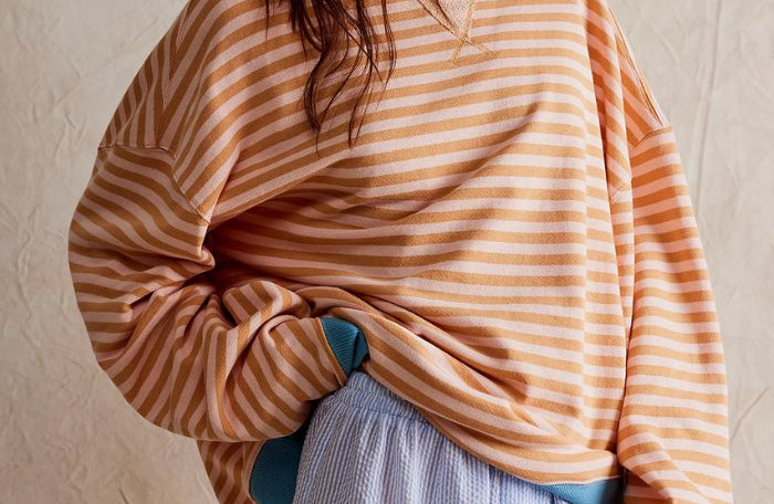 Sweatshirt | Oversized Striped Contrast-Trim Casual Top | Bold Comfortable 6