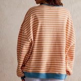 Sweatshirt | Oversized Striped Contrast-Trim Casual Top | Bold Comfortable 7