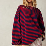 Sweatshirt | Oversized Striped Contrast-Trim Casual Top | Bold Comfortable 8