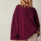 Sweatshirt | Oversized Striped Contrast-Trim Casual Top | Bold Comfortable 8