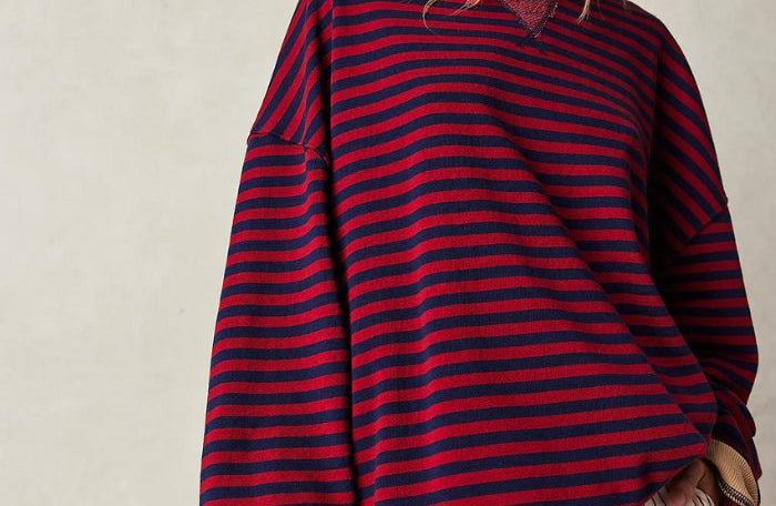 Sweatshirt | Oversized Striped Contrast-Trim Casual Top | Bold Comfortable 8