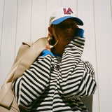 Sweatshirt | Oversized Striped Contrast-Trim Casual Top | Bold Comfortable 9