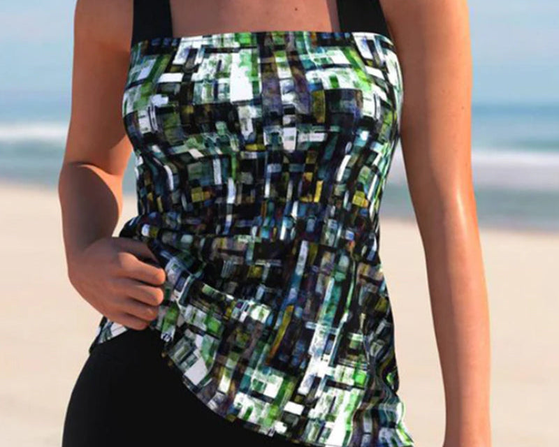Swimwear | Abstract Print Tankini Set | Comfortable Two-Piece Design | Versatile and Supportive 0