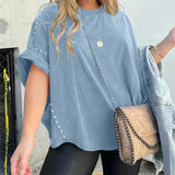 T-Shirt | Stud-Detail Oversized Boyfriend Top | Edgy Comfortable 10