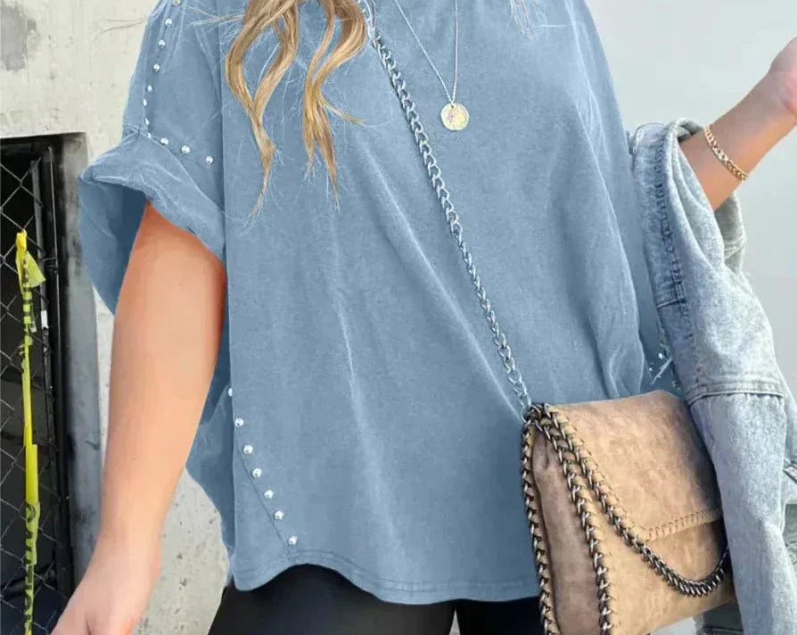 T-Shirt | Stud-Detail Oversized Boyfriend Top | Edgy Comfortable 10