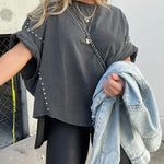 T-Shirt | Stud-Detail Oversized Boyfriend Top | Edgy Comfortable 4
