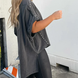 T-Shirt | Stud-Detail Oversized Boyfriend Top | Edgy Comfortable 5