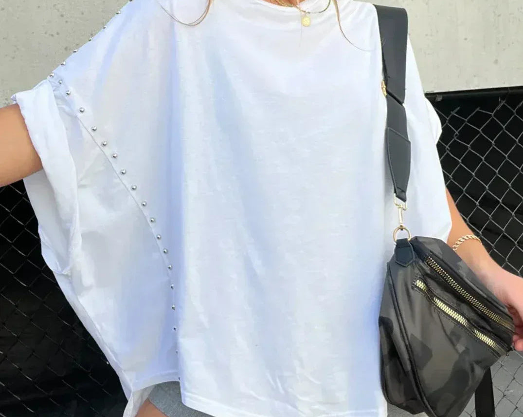 T-Shirt | Stud-Detail Oversized Boyfriend Top | Edgy Comfortable 6