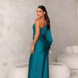 One-Shoulder Draped Maxi Dress front