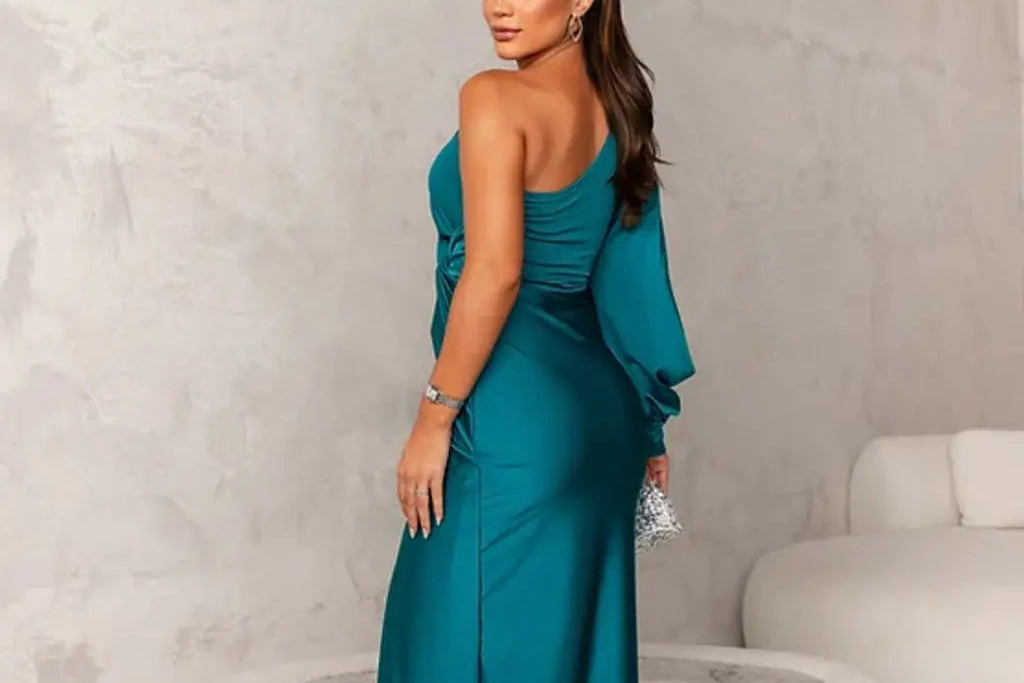 One-Shoulder Draped Maxi Dress front