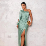One-Shoulder Draped Maxi Dress side