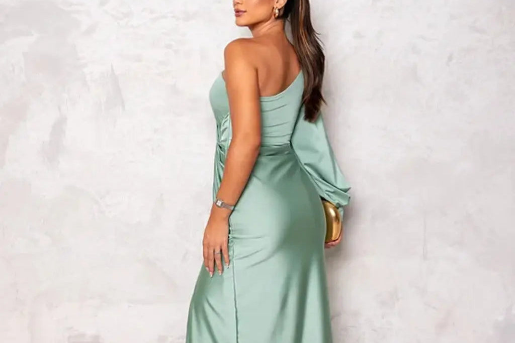 One-Shoulder Draped Maxi Dress back