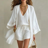 Three Piece Outfit | V-Neck Summer Set | Versatile Comfortable Ensemble 0