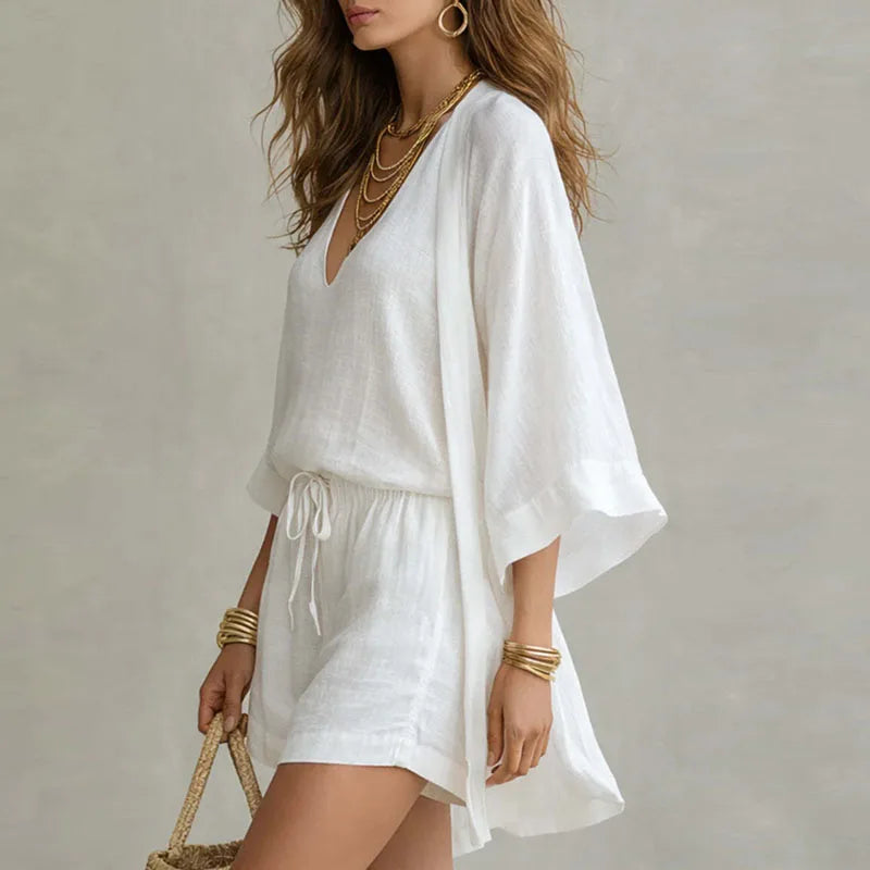 Three Piece Outfit | V-Neck Summer Set | Versatile Comfortable Ensemble 1