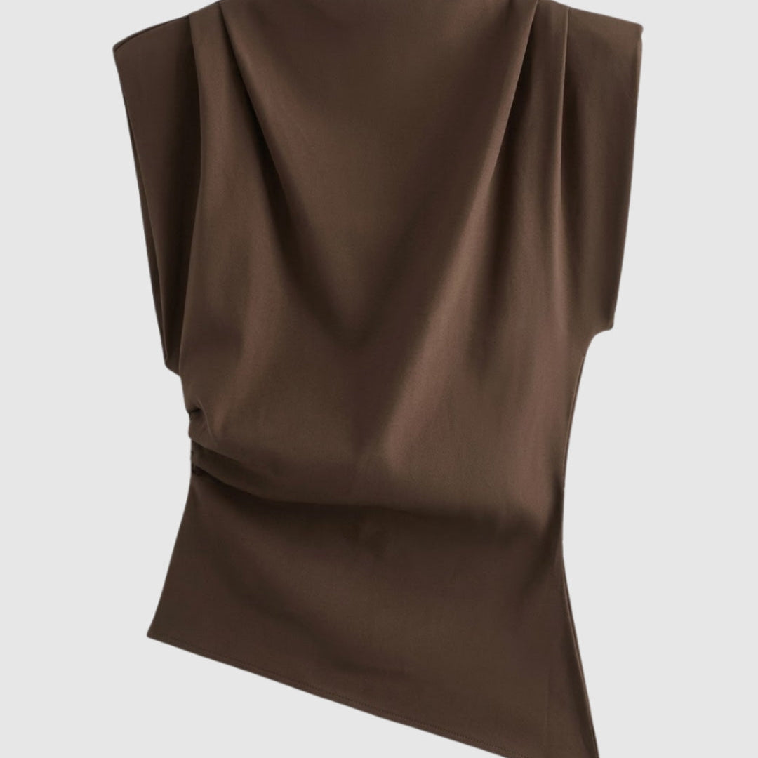 Top | Fitted Drapery Round Neck Sleeveless Blouse | Elegant Sophisticated 0