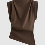 Top | Fitted Drapery Round Neck Sleeveless Blouse | Elegant Sophisticated 0