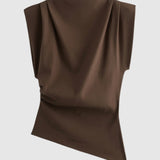Top | Fitted Drapery Round Neck Sleeveless Blouse | Elegant Sophisticated 0