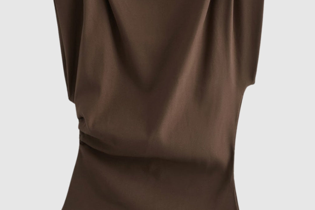 Top | Fitted Drapery Round Neck Sleeveless Blouse | Elegant Sophisticated 0