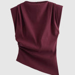 Top | Fitted Drapery Round Neck Sleeveless Blouse | Elegant Sophisticated 1