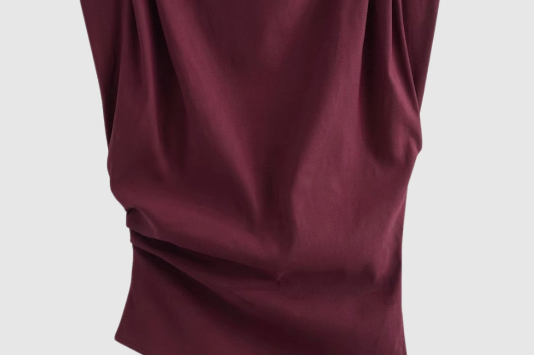 Top | Fitted Drapery Round Neck Sleeveless Blouse | Elegant Sophisticated 1