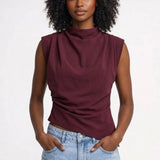 Top | Fitted Drapery Round Neck Sleeveless Blouse | Elegant Sophisticated 2