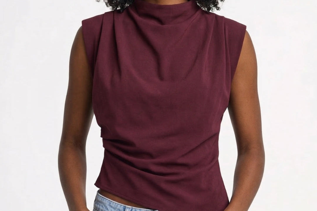 Top | Fitted Drapery Round Neck Sleeveless Blouse | Elegant Sophisticated 2