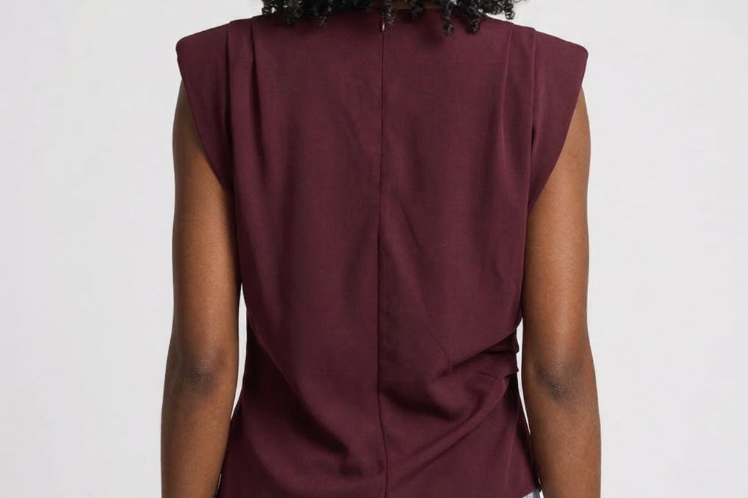 Top | Fitted Drapery Round Neck Sleeveless Blouse | Elegant Sophisticated 3
