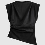 Top | Fitted Drapery Round Neck Sleeveless Blouse | Elegant Sophisticated 4