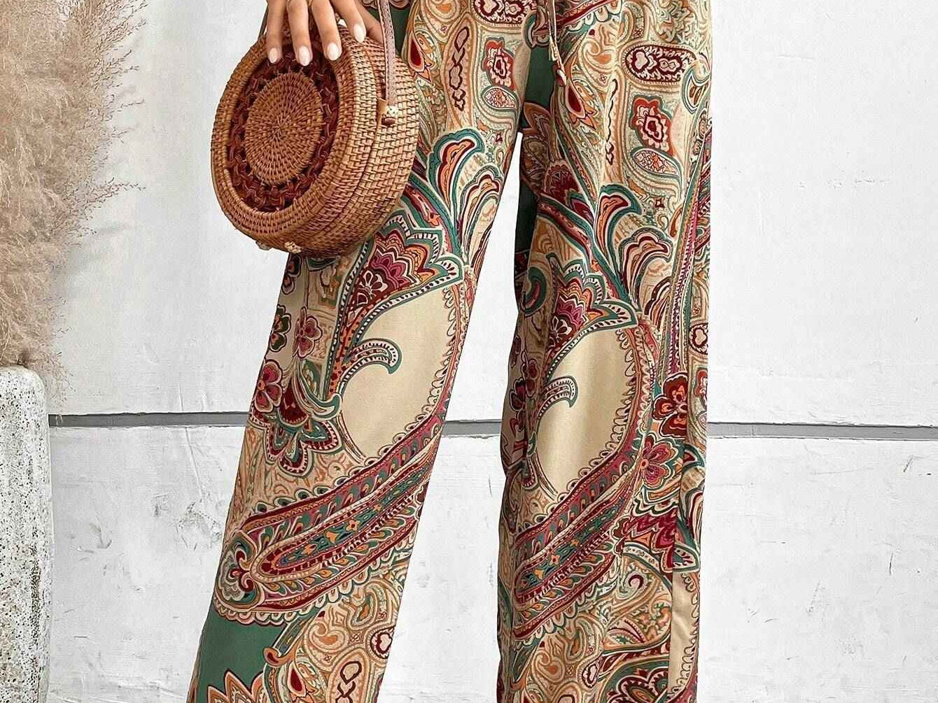 Trousers | Bohemian Wide-Legged Pants | Stylish Ankle-Length | Comfortable and Versatile 1
