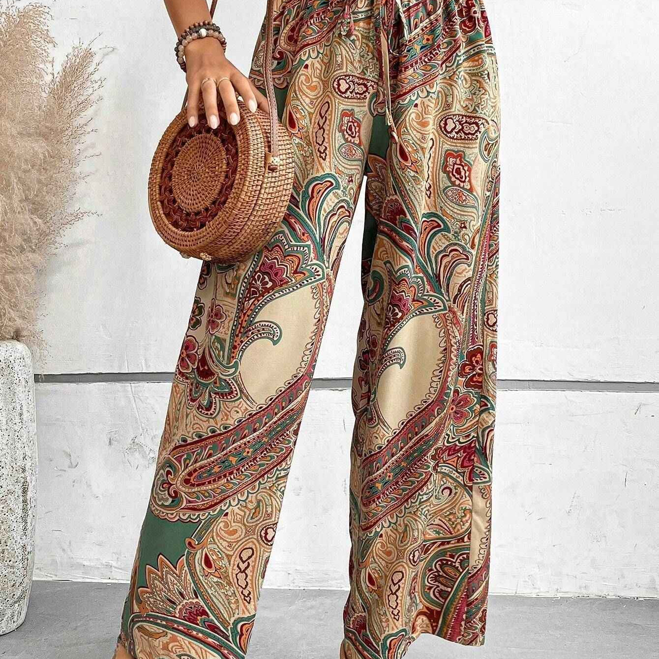 Trousers | Bohemian Wide-Legged Pants | Stylish Ankle-Length | Comfortable and Versatile 1