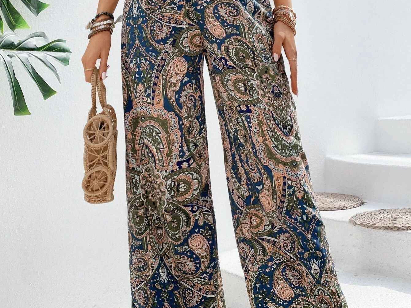 Trousers | Bohemian Wide-Legged Pants | Stylish Ankle-Length | Comfortable and Versatile 2