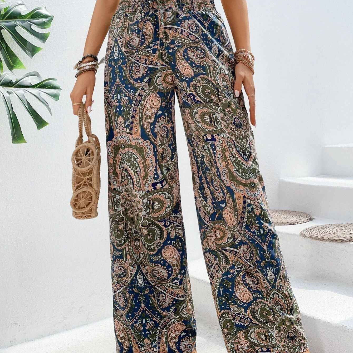Trousers | Bohemian Wide-Legged Pants | Stylish Ankle-Length | Comfortable and Versatile 2