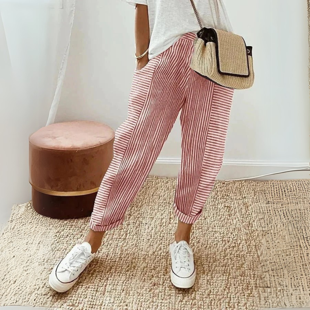 Trousers | Stripe Design | Comfortable High Waist Pants | Stylish and Functional 0