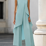 Two-Piece Set | Elegant High Neck Sleeveless Summer Top with Wide-Leg Pants 10