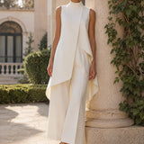 Two-Piece Set | Elegant High Neck Sleeveless Summer Top with Wide-Leg Pants 2