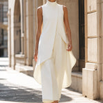 Two-Piece Set | Elegant High Neck Sleeveless Summer Top with Wide-Leg Pants 3