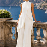Two-Piece Set | Elegant High Neck Sleeveless Summer Top with Wide-Leg Pants 4