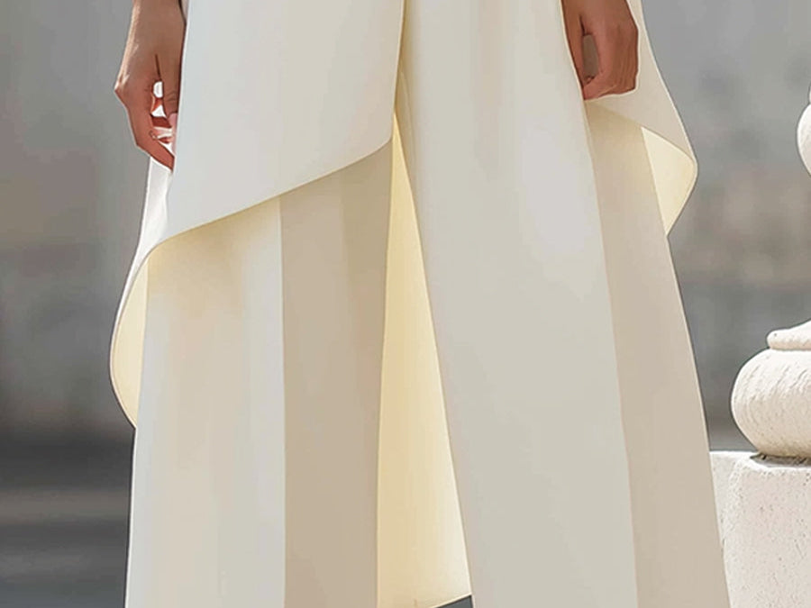 Two-Piece Set | Elegant High Neck Sleeveless Summer Top with Wide-Leg Pants 6