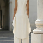 Two-Piece Set | Elegant High Neck Sleeveless Summer Top with Wide-Leg Pants 7